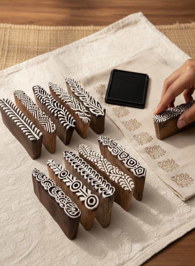 KHUSHA CREATIONS Set of 5 Handcrafted Wooden Printing Block for Fabric Paper & Clay - Indian Border Design Stamps for Textile Printing DIY Craft & Mehndi Art - Image 4